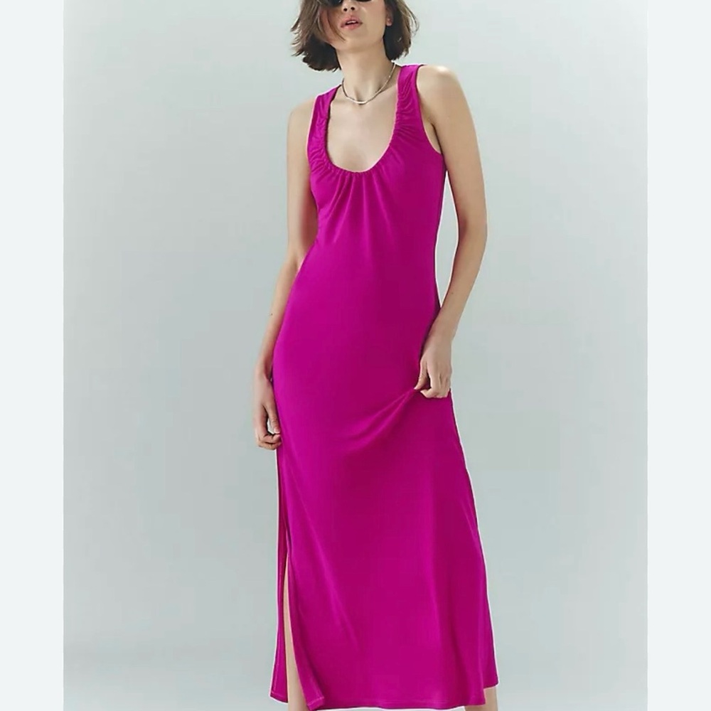 Anthropologie Fuchsia Scoop-Neck Maxi Dress